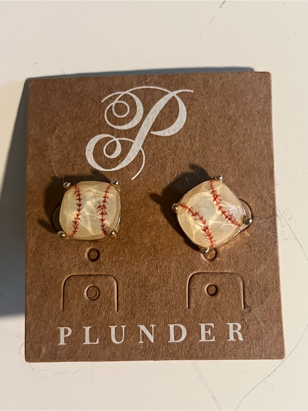 Plunder Cream and Red Baseball Stitch Stud Earrings